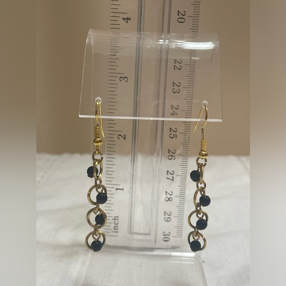 Golden circle black onyx bead center dangle drop ear wires by LaWanna Molsbee - Picture 4 of 4